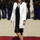 Valerie Trierweiler, companion of France's president-elect Francois Hollande arrives at the Elysee presidential Palace in Paris, to attend the formal investiture ceremony during which her compagnion will be invested as France's president, on May...