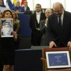 Ensaf Haidar viajó desde Canadá a Estrasburgo el pasado diciembre para recoger el premio Sajarov otorgado a su marido, el bloguero detenido en Arabia Saudí Raif Badawi.