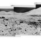 James Irwin, vista panorámica de un hallazgo geológico en Hadley Delta, EVA 2, Apollo 15, agosto de 1971