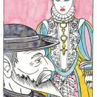El Quijote y su Dulcinea es el título que ha escogido la autora, que ha tratado de mantenerse fiel a la época de Cervantes en la vestimenta de una dama de la nobleza.