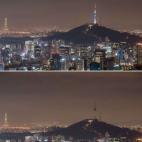 La Torre Nansam, en el skyline de Seúl, Corea del Sur.