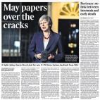 The Times carga contra May y resalta que &quot;un Gobierno dividido apoya el acuerdo del Brexit por ahora&quot; pero que la primera ministra &quot;se enfrenta a un furioso contragolpe de los diputados&quot;.