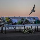 Un homenaje sobre el banco donde una persona fue asesinada en el Paseo de los Ingleses en Niza (Francia). El 14 de julio, un francotunecino mató a 84 personas con un camión durante la celebración del Día de la Bastilla. Luego se puso a dispa...