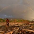 Un hombre corta madera para preparar carbón de la leña que dejaron los árboles caídos por el huracán Matthew en el pueblo de Damassin, en el suroeste de Haití el 3 de noviembre. Con vientos de más de 230 km/h, el huracán, que tuvo lugar ...