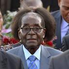 El presidente de Zimbabue, Robert Mugabe en Pretoria. Mugabe estará en el país hasta el jueves y se encontrará con el presidente sudafricano Jacob Zuma.