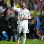 Real Madrid's Sergio Ramos rallies the crowd before extra time