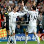 Real Madrid's Cristiano Ronaldo (left) and Gareth Bale celebrate after the game