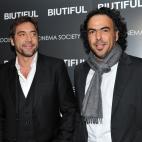 FILE - I this Dec. 1, 2010 file photo, actor Javier Bardem, left, and director Alejandro Gonzalez Inarritu attend a special screening of their film "Biutiful" in New York. (AP Photo/Evan Agostini, file)