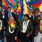 Junto a Hector Timerman, Evo Morales y Rafael Correa en la reuni&oacute;n del G77 M&aacute;s China en Santa Cruz de la Sierra (Bolivia), en junio de 2014.