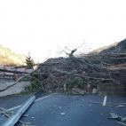 Un fuerte desprendimiento de tierra ha cortado la carretera AP-8 en Zaldibar (Vizcaya)