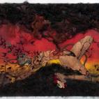 The Storm Has Finally Made It Out Of Me Alhamdulillah, Wangechi Mutu, 2012. Mixed media collage on linoleum, 73" H x 114" W x 4" D. Image courtesy of the Artist and Susanne Vilemetter Los Angeles Projects; Photo Credit: Robert Wedemeyer.