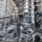 MAGNITOGORSK, RUSSIA - DECEMBER 31, 2018: The site of an apartment building collapse. A suspected domestic gas blast caused a partial collapse of a residential building at 164 Karla Marksa Prospekt Street killing three people. Chelyabinsk Region...