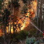 Un bombero trata de apagar el incendio cerca de Cabouco, en Coimbra.