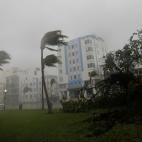 El viento golpea las palmeras y los edificios de Ocean Drive en Miami Beach, Florida,&nbsp;el 10 de septiembre de 2017.