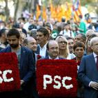 El primer secretario del PSC, Miquel Iceta, junto al expresidente de la Generalitat Jos&eacute; Montilla, en la ofrenda floral del PSC al monumento a Rafael Casanova.