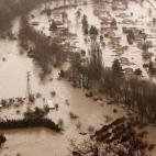 Vista aérea de las inundaciones ocasionadas por el desbordamiento río Arga a su paso por Huarte, villava y Burlada en Navarra