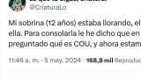 La pregunta de su sobrina de 12 años que la deja llorando