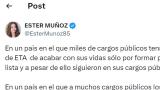 Consuelo Ordóñez deja una apabullante reacción al ver este comentado tuit de Ester Muñoz (PP)