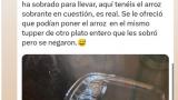 Muestra la cantidad de arroz sobrante que un cliente pidió llevarse a casa: muchos no pueden creérselo