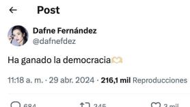 Dafne Fernández cuenta lo que ha tenido que hacer después de poner este escueto tuit