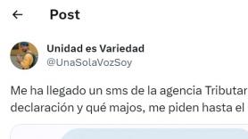 Le llega este "SMS de la Agencia Tributaria" y se lleva más de 12.000 'me gusta' al compartirlo en Twitter