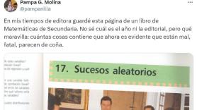 Muestra la imagen de un libro de texto y la sentencia es clara: "Parecen de coña"