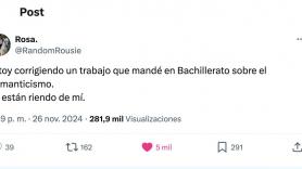 Una profesora lamenta lo que le ha ocurrido al mandar a sus alumnos un trabajo sobre el Romanticismo