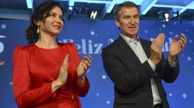 La cena de Navidad del PP de Madrid: Díaz Ayuso, Feijóo y un lema del 15-M contra el PSOE