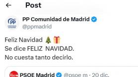 El PP de Ayuso critica al PSOE por desear unas "felices fiestas" y muchos se acuerdan este tuit de hace ocho años