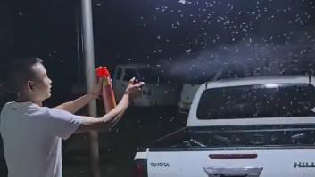 Muestra el método para acabar con los miles de mosquitos que se acercan a una luz de noche