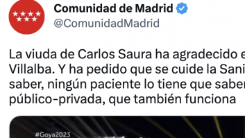El tuit de la Comunidad de Madrid tras el discurso de la viuda de Carlos Saura indigna en Twitter: "Infame"