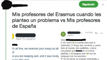 Un estudiante compara a un profesor español con uno extranjero con estos dos emails que recibió: nadie da crédito
