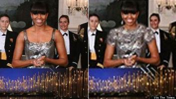 Michelle Obama: Irán modifica su imagen en los Oscar para eliminar el escote (FOTOS)