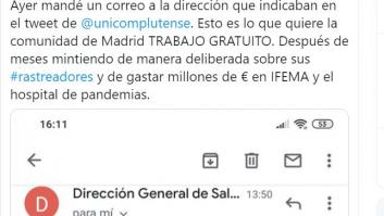 La respuesta de la Comunidad de Madrid a un joven enfermero que mandó un correo para ser rastreador