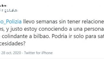 La policía de Bilbao triunfa con su respuesta a un tuitero que pregunta si podría saltarse el confinamiento para tener sexo