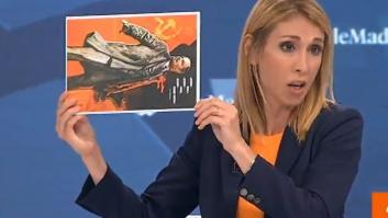 Silvia Saavedra (Ciudadanos) saca un cartel de Lenin en el debate de Telemadrid: hay un detalle que todos comentan