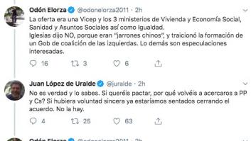 Uralde (Unidas Podemos) y Elorza (PSOE) se enzarzan en Twitter por la investidura fallida