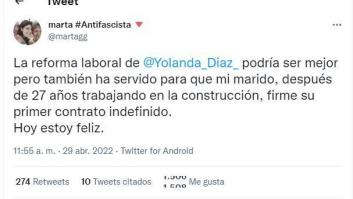 Yolanda Díaz sorprende con la respuesta que le ha dado a esta usuaria
