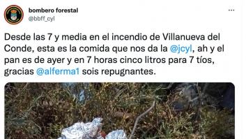 Indignación con la comida que le ha dado el Gobierno de Castilla y León a un bombero forestal