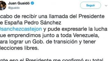 Guaidó asegura que Sánchez le ha dado su "total respaldo" a su "lucha" para un gobierno de transición
