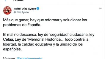 Una frase de este tuit de Isabel Díaz Ayuso genera indignación en Twitter