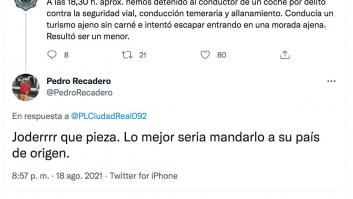 La Policía de Ciudad Real se pasa Twitter con su respuesta a este tuit racista