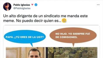 Pablo Iglesias comparte el meme de Felipe VI y el emérito que le ha mandado "un alto dirigente"