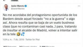 Recuperan la tremenda respuesta que Carlos Bardem dio a este tuit de Javier Maroto