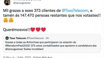 Tanxugueiras se pasa Twitter con su reacción a este tuit sobre las votaciones del Benidorm Fest