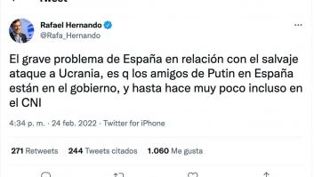 Rafael Hernando arma revuelo en Twitter con su mensaje sobre el ataque de Rusia a Ucrania