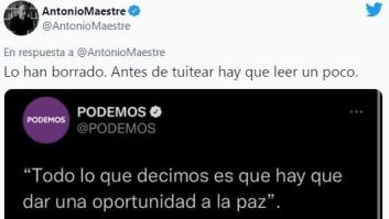Podemos borra este tuit tras una corrección de Antonio Maestre y el revuelo en Twitter
