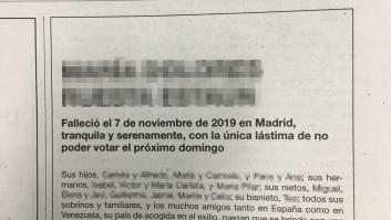 "Falleció con la única lástima de...": la insólita esquela publicada en 'El País'