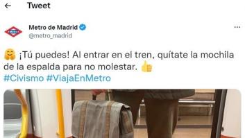 Metro de Madrid publica este tuit sobre cómo llevar la mochila y las respuestas son instantáneas