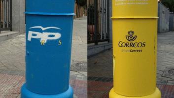 Correos repinta en menos de 24 horas los tres buzones de Madrid pintados de azul y con las siglas del PP (FOTOS)